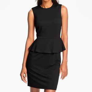 Vince Camuto Faux Leather Shoulder Black Sleeveless Peplum Sheath Dress